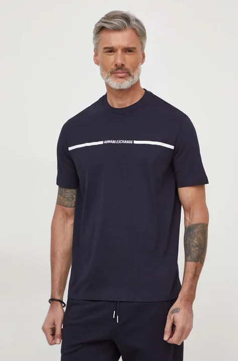Бавовняна футболка Armani Exchange чоловічий колір синій з принтом