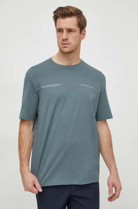 Armani Exchange tricou din bumbac barbati, culoarea verde, cu imprimeu