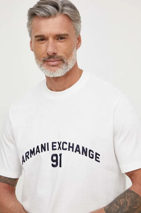 Бавовняна футболка Armani Exchange чоловічий колір білий з аплікацією