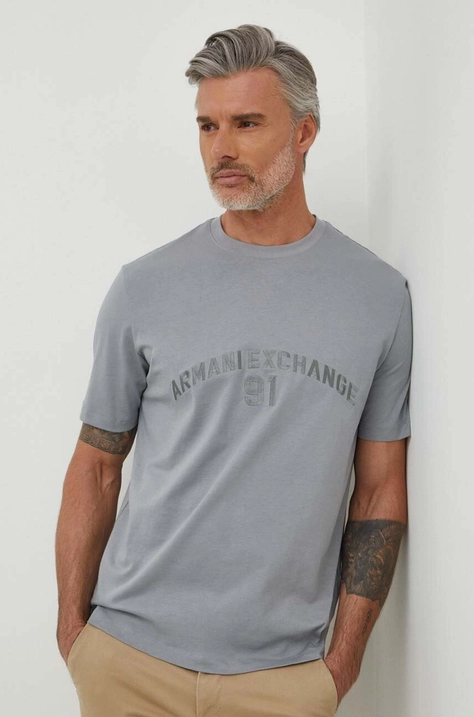 Armani Exchange t-shirt bawełniany męski kolor szary z aplikacją 3DZTLP ZJLFZ