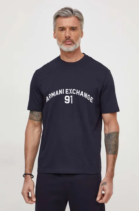 Бавовняна футболка Armani Exchange чоловічий колір синій з аплікацією