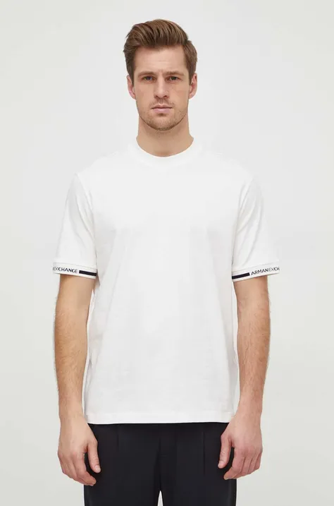 Хлопковая футболка Armani Exchange мужской цвет бежевый однотонный