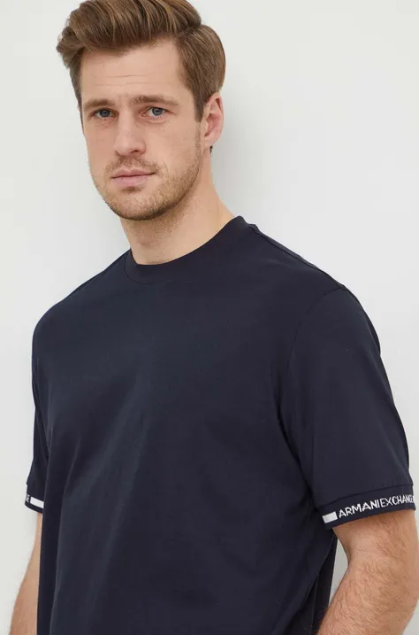 Armani Exchange t-shirt bawełniany męski kolor granatowy gładki