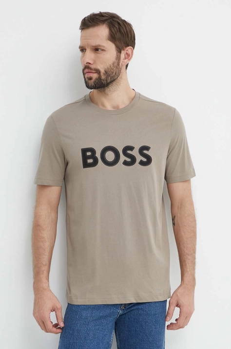 Boss Green t-shirt bawełniany męski kolor zielony z nadrukiem