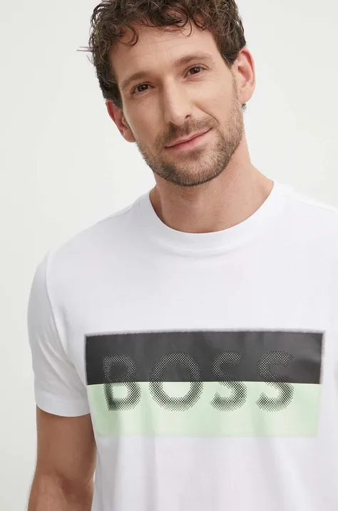 Boss Green t-shirt męski kolor biały z nadrukiem 50512998