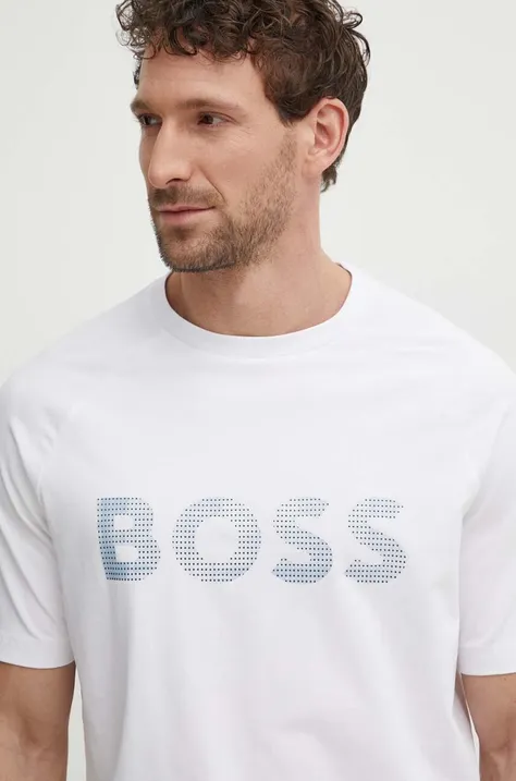 Majica kratkih rukava Boss Green za muškarce, boja: bijela, s tiskom, 50512999