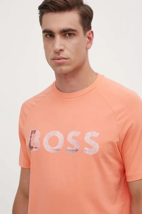 Tričko Boss Green pánske, oranžová farba, s potlačou, 50512999