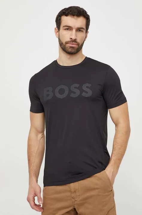 Boss Green t-shirt fekete, férfi, nyomott mintás