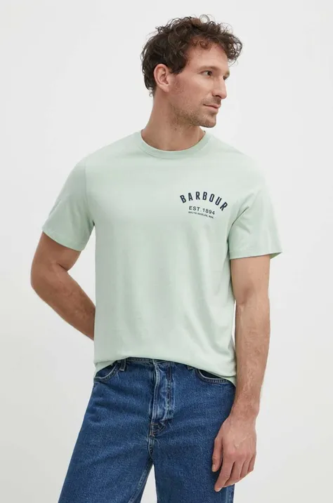 Bavlnené tričko Barbour pánsky, zelená farba, s potlačou, MTS0502