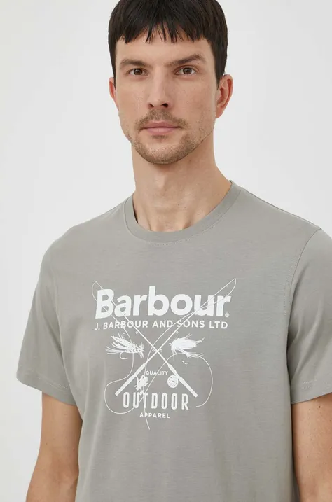 Bavlnené tričko Barbour pánsky, zelená farba, s potlačou, MTS1256