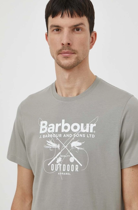 Barbour tricou din bumbac barbati, culoarea verde, cu imprimeu