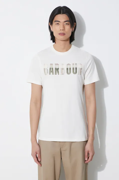 Хлопковая футболка Barbour мужской цвет бежевый с принтом