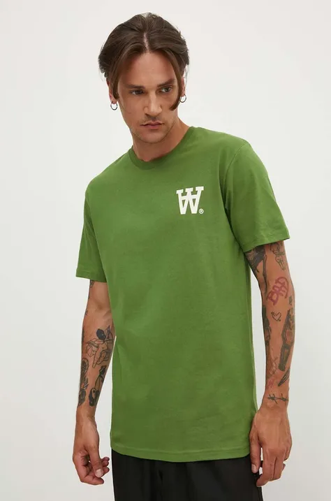 Wood Wood tricou din bumbac Ace AA Logo bărbați, culoarea verde, cu imprimeu, 10285709.2222