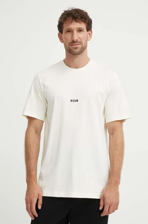 Бавовняна футболка MSGM чоловічий колір бежевий однотонний