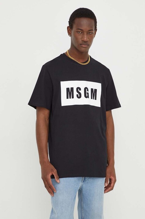 Хлопковая футболка MSGM мужской цвет чёрный с принтом