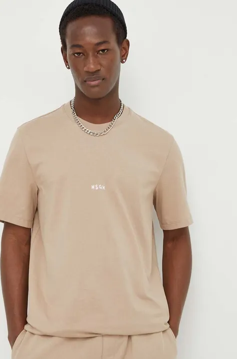 MSGM t-shirt bawełniany męski kolor beżowy z nadrukiem