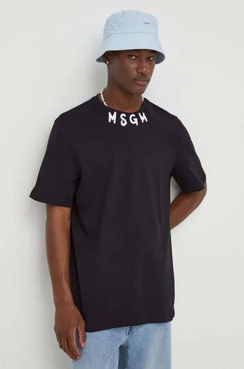 Bombažna kratka majica MSGM moški, črna barva