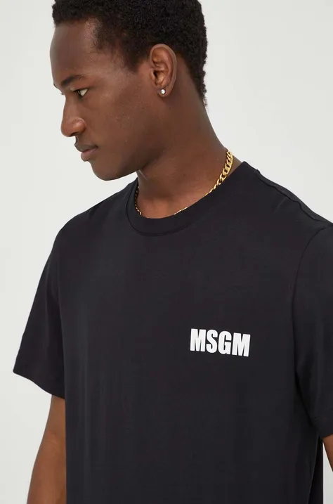 Bombažna kratka majica MSGM moški, črna barva