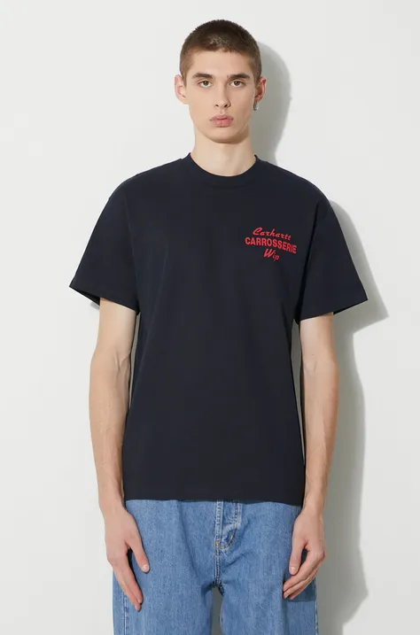 Bavlnené tričko Carhartt WIP S/S Mechanics T-Shirt pánske, tmavomodrá farba, s potlačou, I032880.1CXX