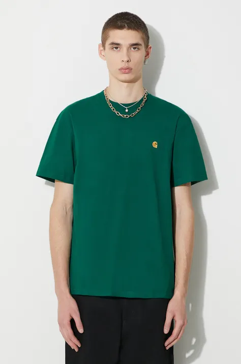 Хлопковая футболка Carhartt WIP S/S Chase T-Shirt мужская цвет зелёный однотонная I026391.1YWXX