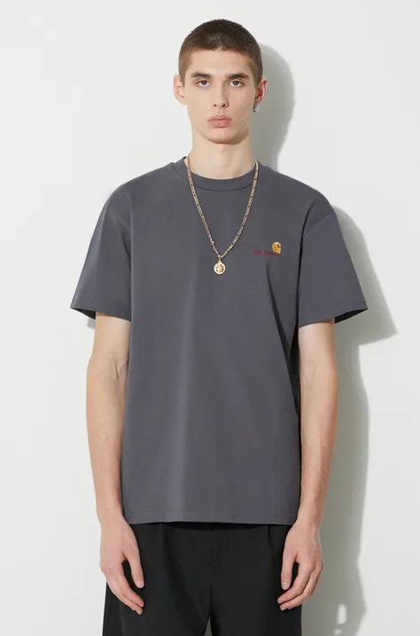 Carhartt WIP cotton t-shirt S/S American Script T-Shirt men’s gray color I029956.1CQXX