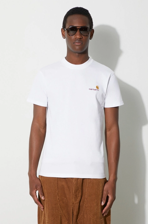 Carhartt WIP cotton t-shirt S/S American Script T-Shirt men’s white color I029956.02XX