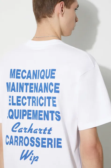 Carhartt WIP tricou din bumbac S/S Mechanics T-Shirt bărbați, culoarea alb, cu imprimeu, I032880.02XX
