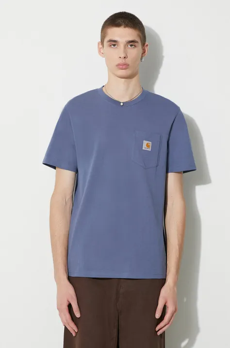 Памучна тениска Carhartt WIP S/S Pocket T-Shirt в синьо с изчистен дизайн I030434.1XGXX
