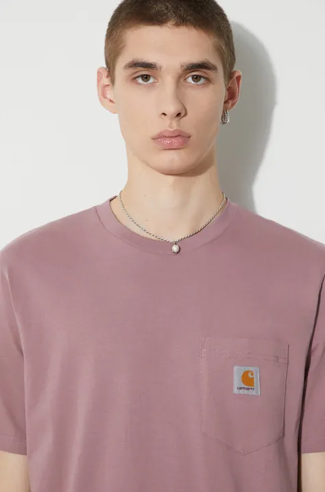 Carhartt WIP tricou din bumbac S/S Pocket T-Shirt bărbați, culoarea roz, uni, I030434.1XFXX
