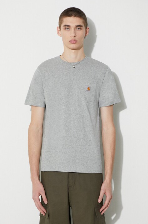 Бавовняна футболка Carhartt WIP S/S Pocket T-Shirt чоловіча колір сірий меланж I030434.V6XX