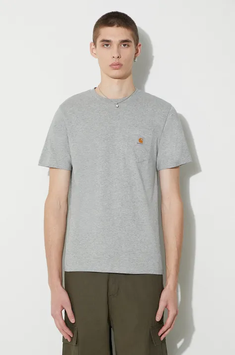 Хлопковая футболка Carhartt WIP S/S Pocket T-Shirt мужская цвет серый меланж I030434.V6XX