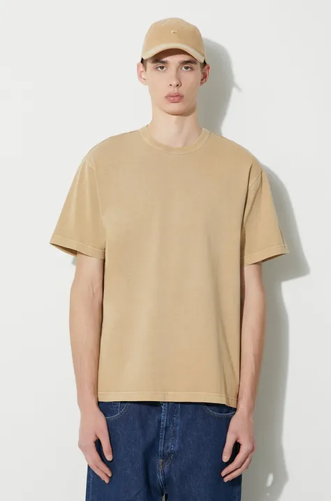 Бавовняна футболка Carhartt WIP S/S Taos T-Shirt чоловіча колір бежевий однотонна I032847.1YAGD