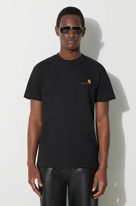 Bavlnené tričko Carhartt WIP S/S American Script T-Shirt pánske, čierna farba, s nášivkou, I029956.89XX
