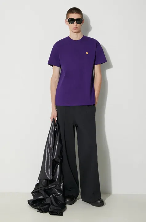 Carhartt WIP tricou din bumbac S/S Chase T-Shirt bărbați, culoarea violet, uni, I026391.1YVXX