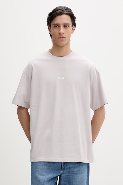 Hugo Blue tricou din bumbac culoarea roz, cu imprimeu