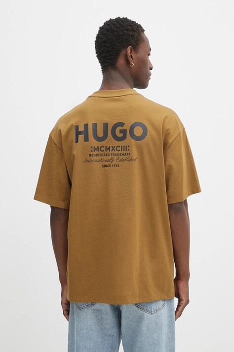 Hugo Blue t-shirt bawełniany męski kolor zielony z nadrukiem