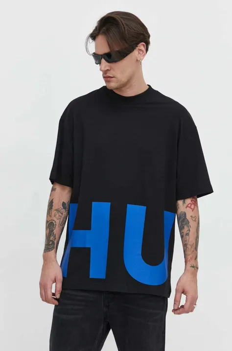 Βαμβακερό μπλουζάκι Hugo Blue ανδρικά, χρώμα: μαύρο