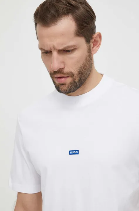 Βαμβακερό μπλουζάκι Hugo Blue ανδρικά, χρώμα: άσπρο