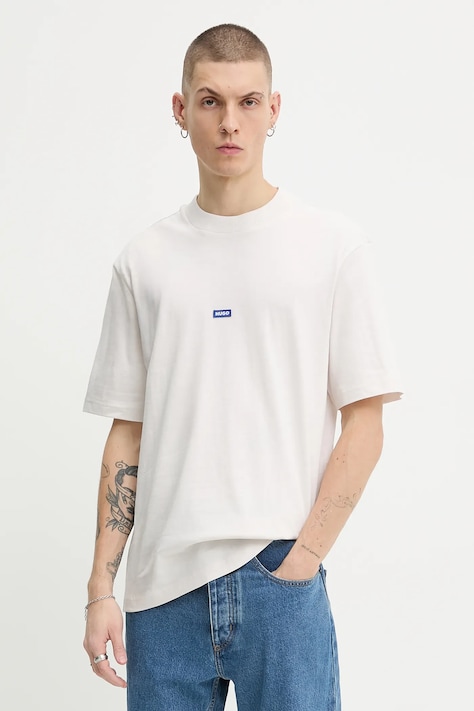 Hugo Blue t-shirt bawełniany męski kolor beżowy gładki 50509991