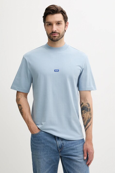 Hugo Blue t-shirt bawełniany męski kolor niebieski gładki 50509991