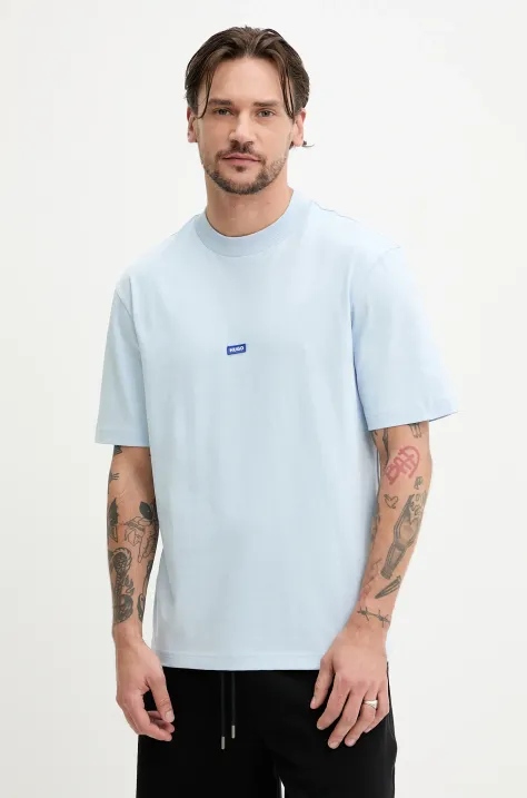 Hugo Blue t-shirt bawełniany męski kolor turkusowy gładki