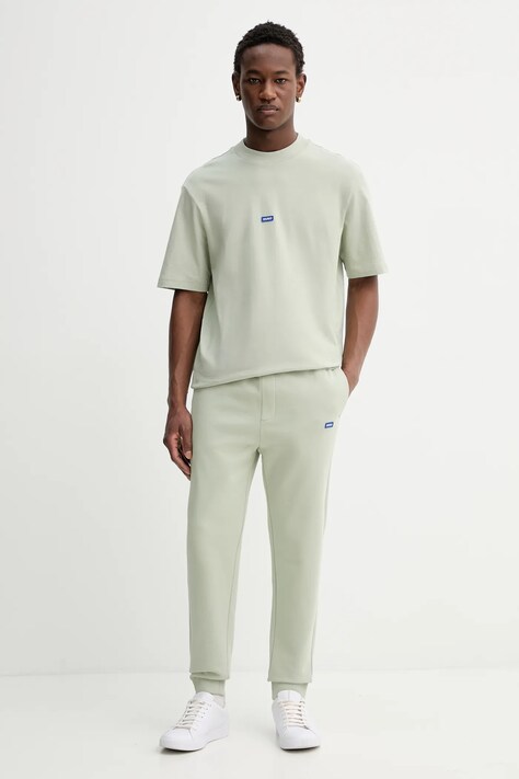 Hugo Blue t-shirt bawełniany męski kolor zielony gładki 50509991