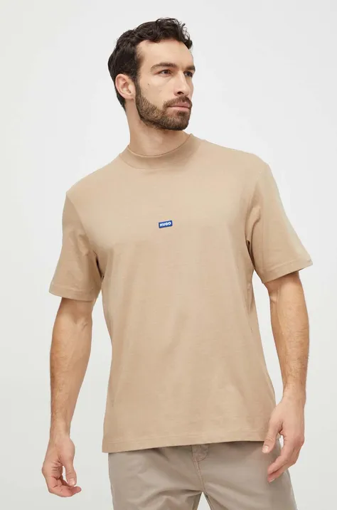 Hugo Blue t-shirt bawełniany męski kolor beżowy gładki 50509991