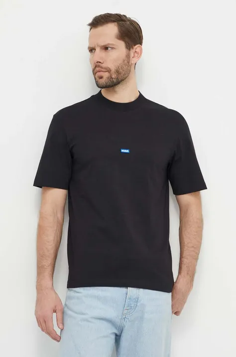 Pamučna majica Hugo Blue za muškarce, boja: crna, bez uzorka