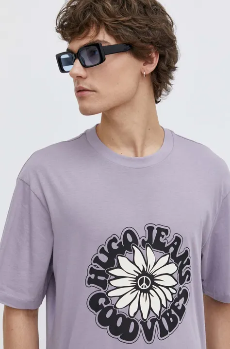 Hugo Blue t-shirt bawełniany męski kolor fioletowy z nadrukiem 50515317