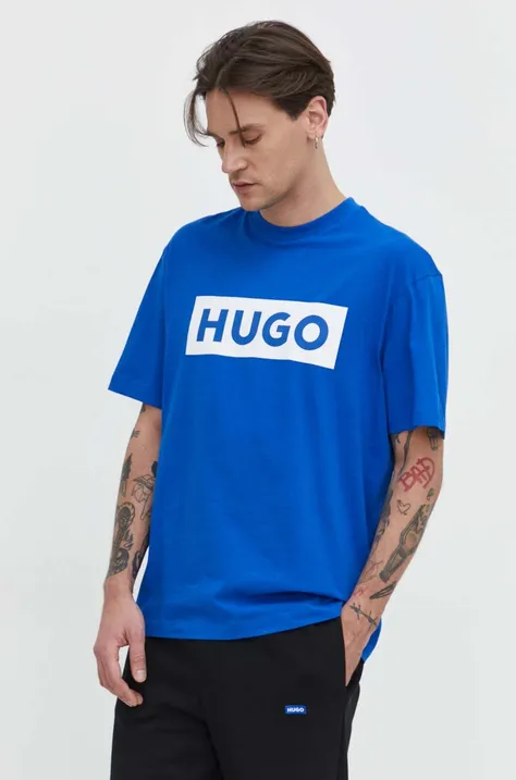 Hugo Blue t-shirt bawełniany męski kolor niebieski z nadrukiem 50522376