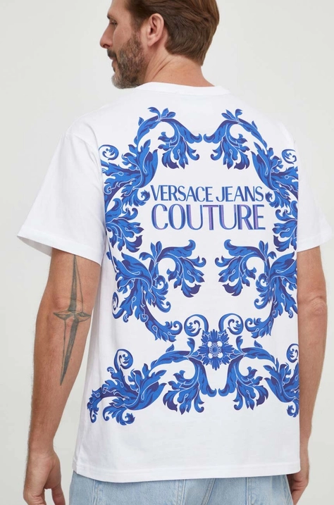 Versace Jeans Couture t-shirt bawełniany męski kolor biały z nadrukiem 76GAH6RB JS334