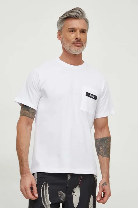 Pamučna majica Versace Jeans Couture za muškarce, boja: bijela, bez uzorka