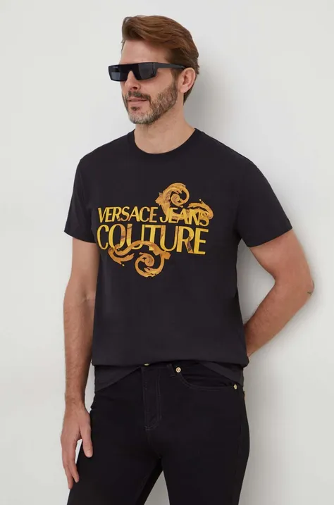 Bombažna kratka majica Versace Jeans Couture moški, črna barva