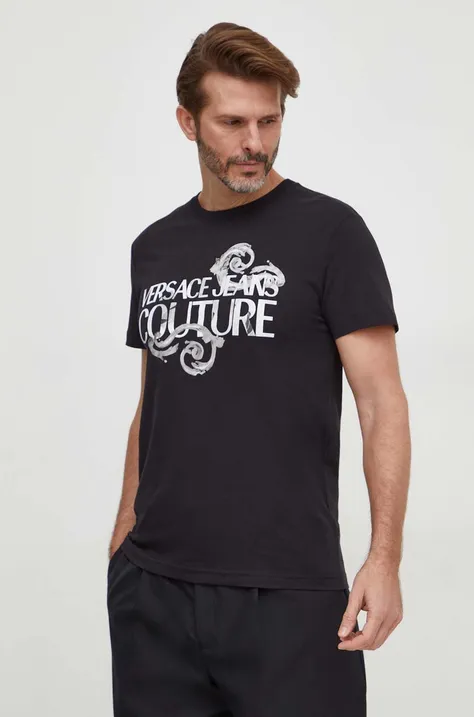 Versace Jeans Couture pamut póló fekete, férfi, nyomott mintás, 76GAHG00 CJ00G